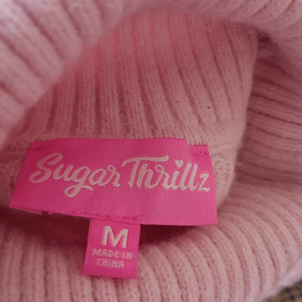 Size M Sugar Thrills Pink Ruffle Turtleneck Sweater - Picture 8 of 10